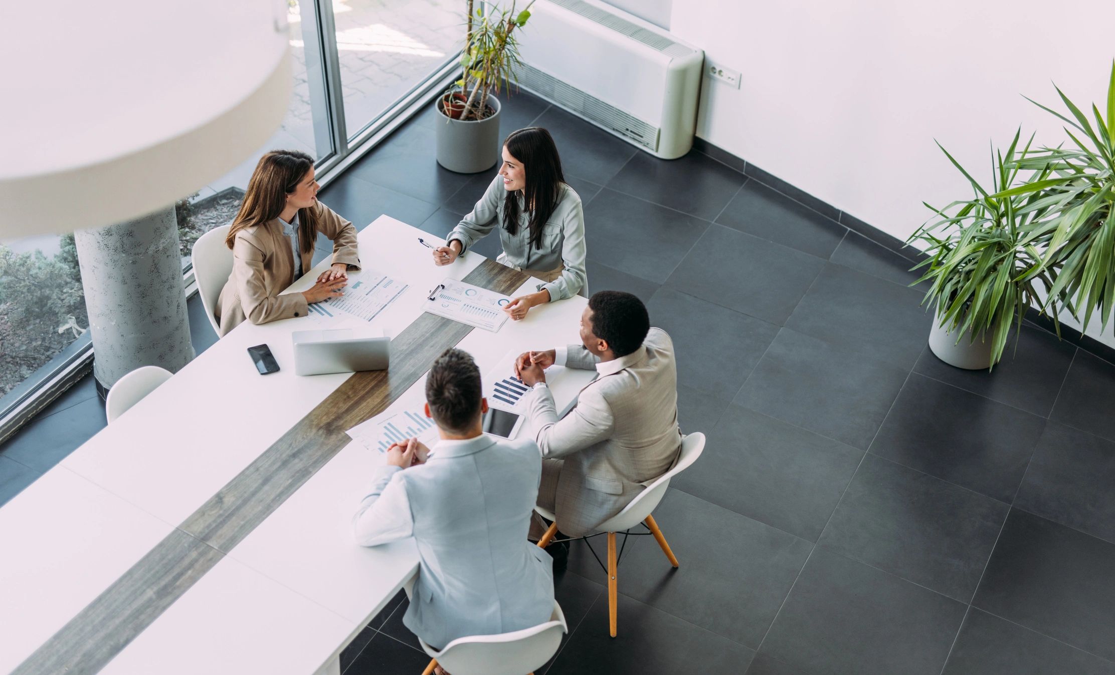 Business team reviewing financial plans in an office